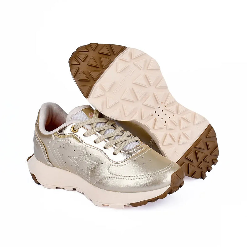 Tênis Infantil Menina K360 Jogger Star Conforto e Amortecimento Dourado Kidy