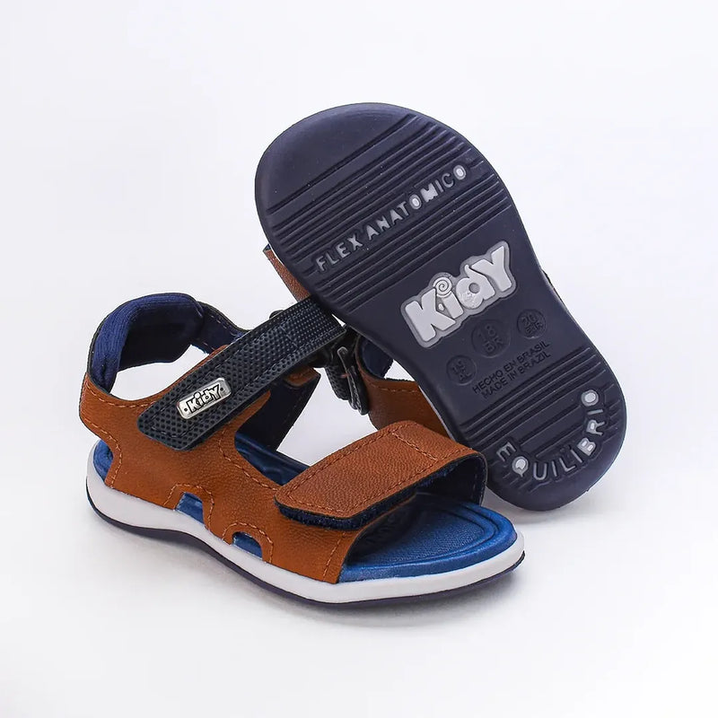 Sandália Infantil Papete Kidy Fecho Duplo Marrom e Azul