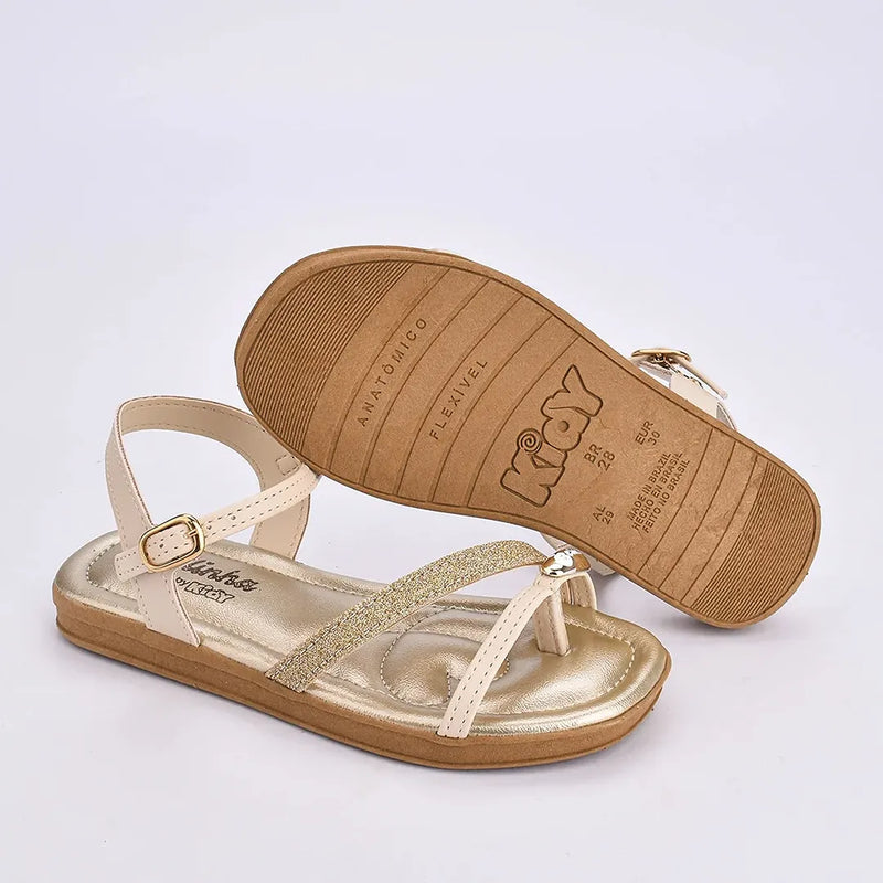 Rasteira Flat Marfim Ouro