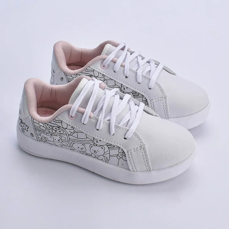 Tenis Hype Kidy Goods Branco Rosa + Livro de Colorir Kidy Goods