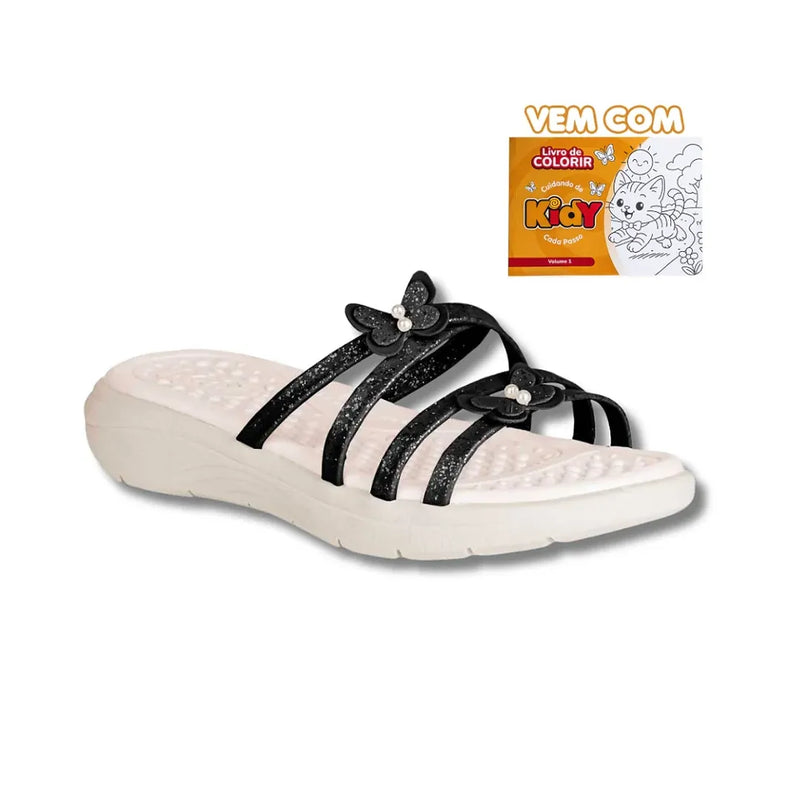 Sandália Kidy Fly Preto + Livro de Colorir Kidy Goods