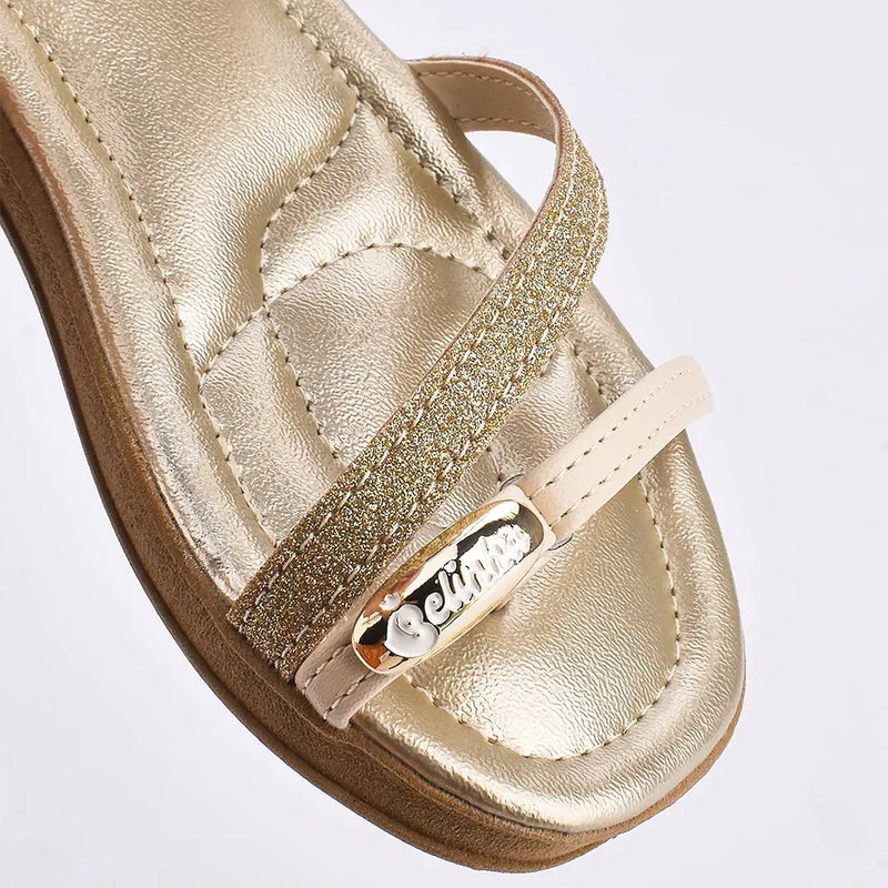 Rasteira Flat Marfim Ouro