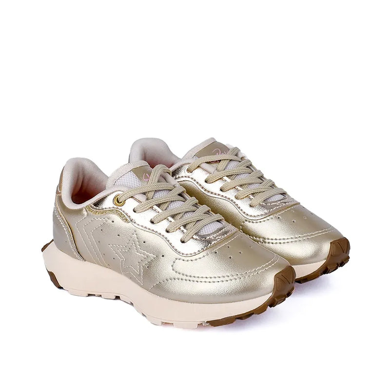 Tênis Infantil Menina K360 Jogger Star Conforto e Amortecimento Dourado Kidy