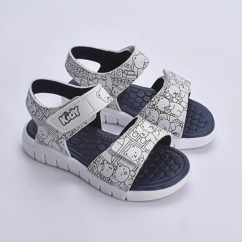 Sandália Kidy Toys Branco e Azul Marinho + Livro de Colorir Kidy Goods