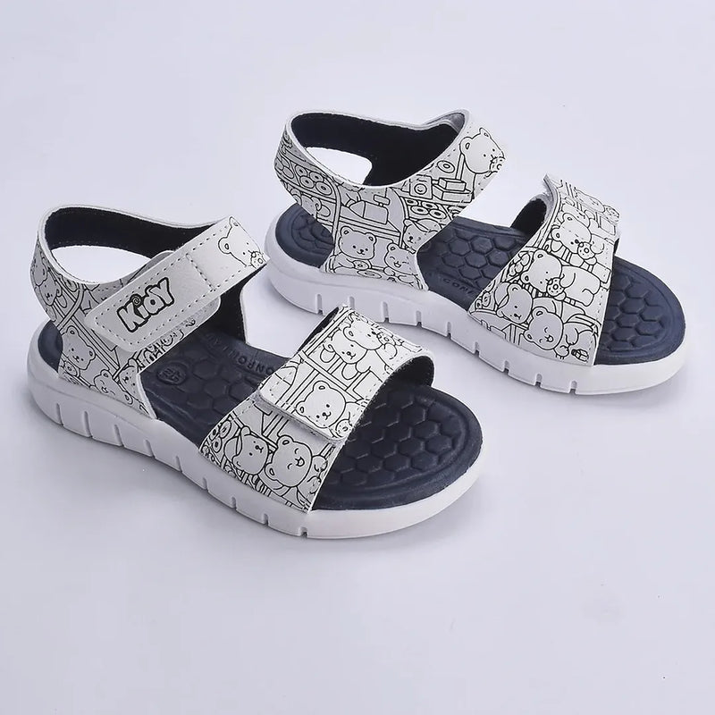 Sandália Kidy Toys Branco e Azul Marinho + Livro de Colorir Kidy Goods