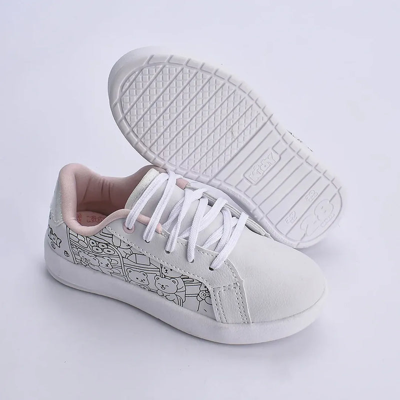 Tenis Hype Kidy Goods Branco Rosa + Livro de Colorir Kidy Goods