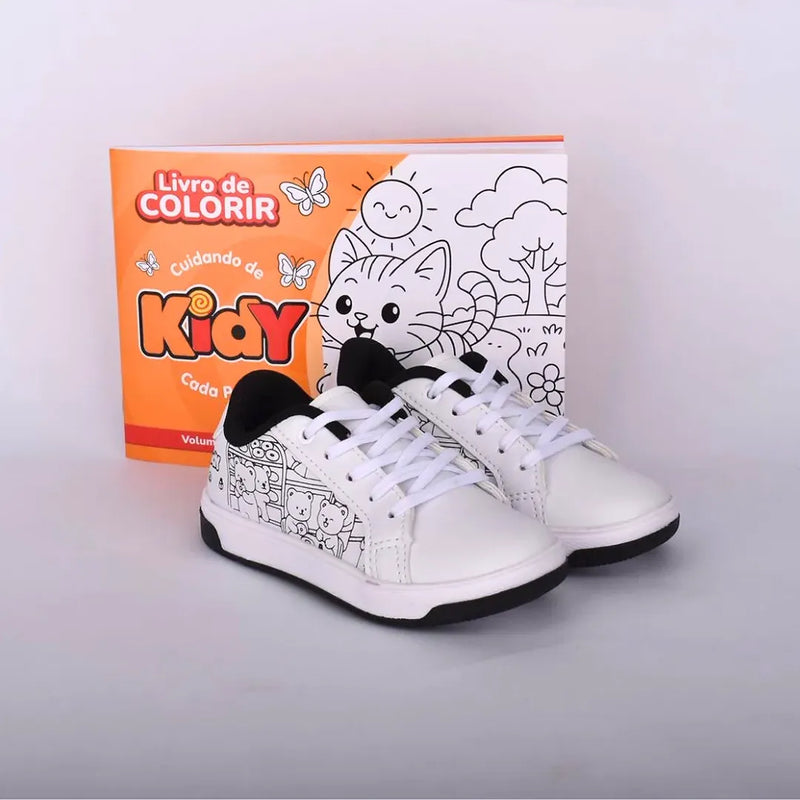 Tênis Astral Kidy Goods Branco e Preto + Livro para Colorir Kidy Goods