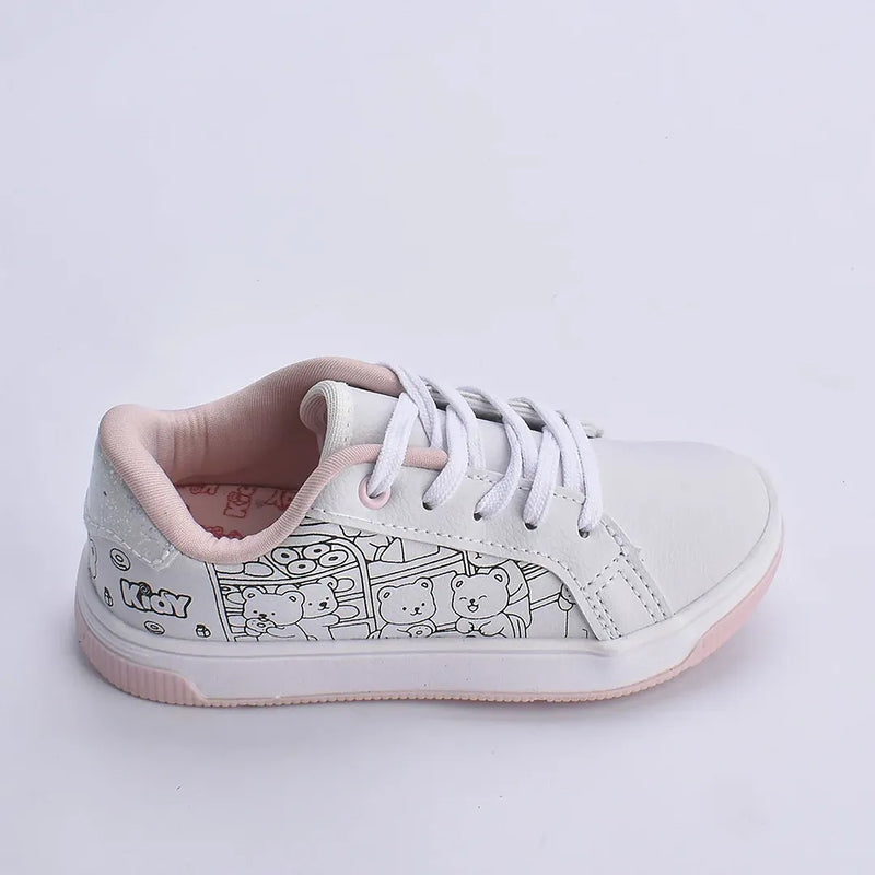 Tênis Astral Kidy Goods Branco Rosa + Livro Colorir Kidy Goods