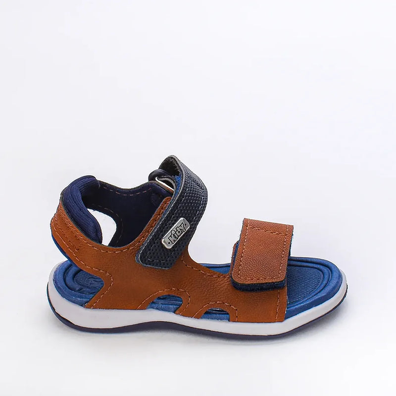 Sandália Infantil Papete Kidy Fecho Duplo Marrom e Azul