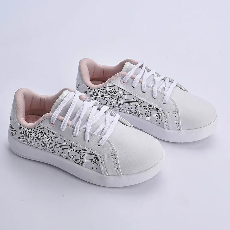 Tenis Hype Kidy Goods Branco Rosa + Livro de Colorir Kidy Goods