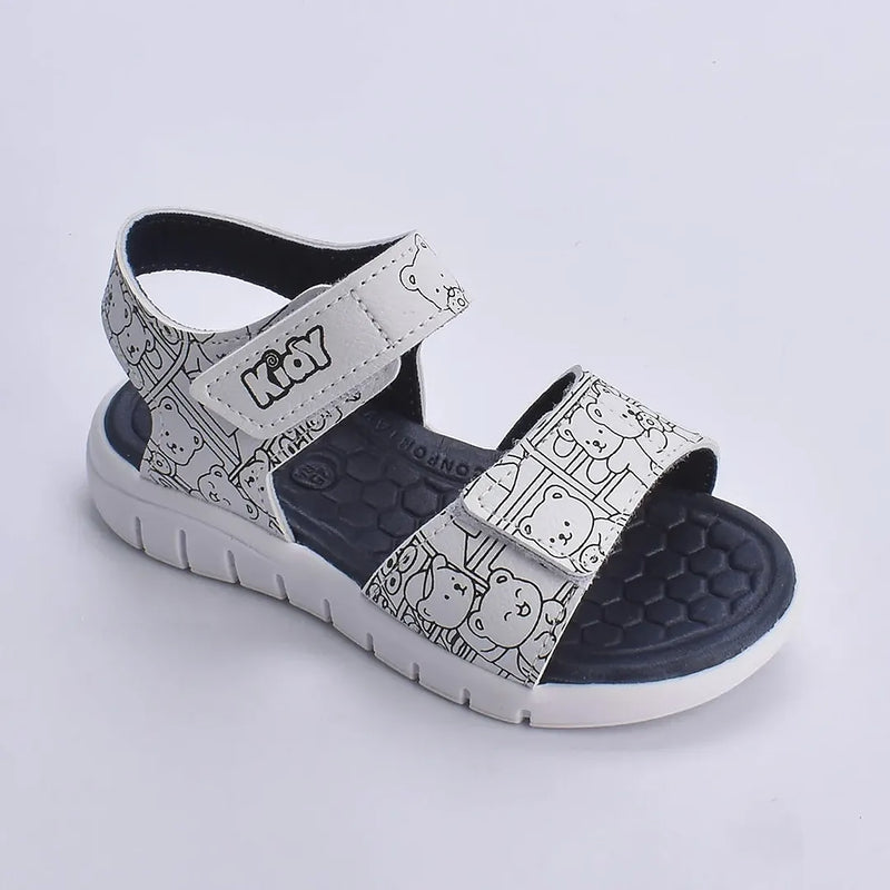 Sandália Kidy Toys Branco e Azul Marinho + Livro de Colorir Kidy Goods