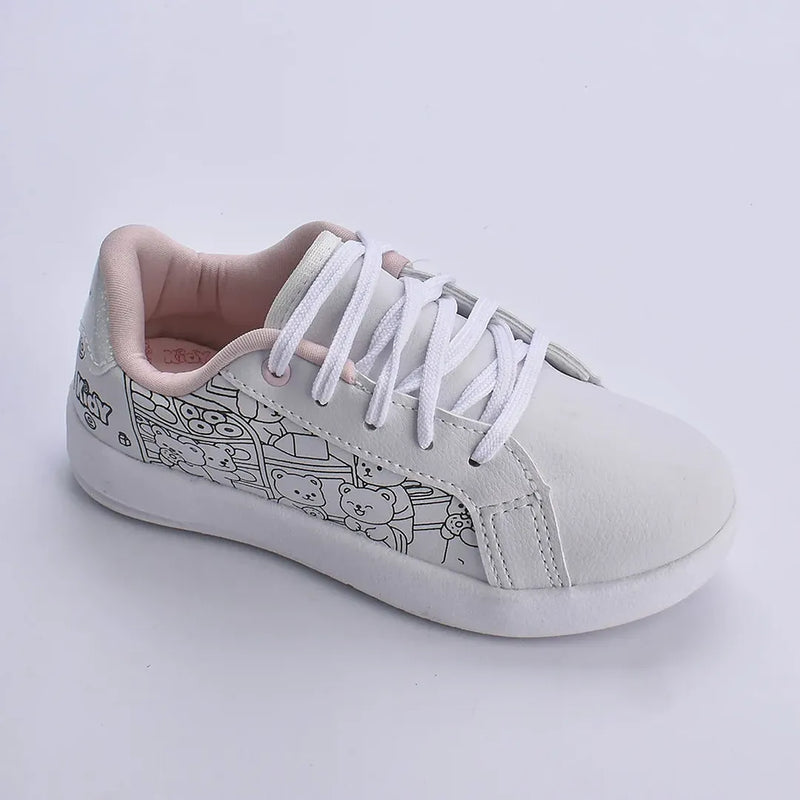 Tenis Hype Kidy Goods Branco Rosa + Livro de Colorir Kidy Goods