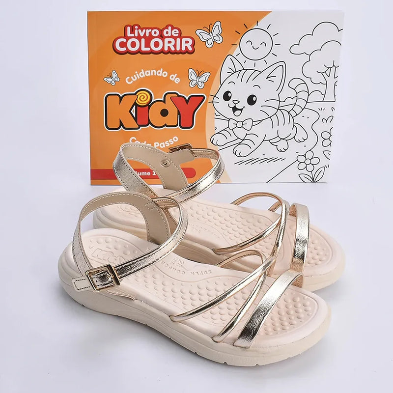 Sandália Kidy Fly Ouro + Kidy Goods Livro de Colorir